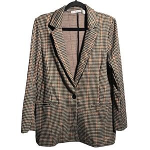 La Classe Couture‎ Plaid Blazer Jacket Womens L Academia Office Preppy 1 Button
